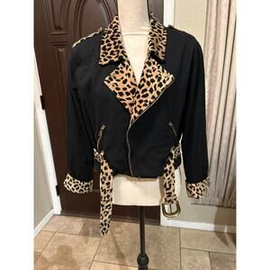 Vintage 80s 90s Gantos Leopard and Black Bomber Jacket